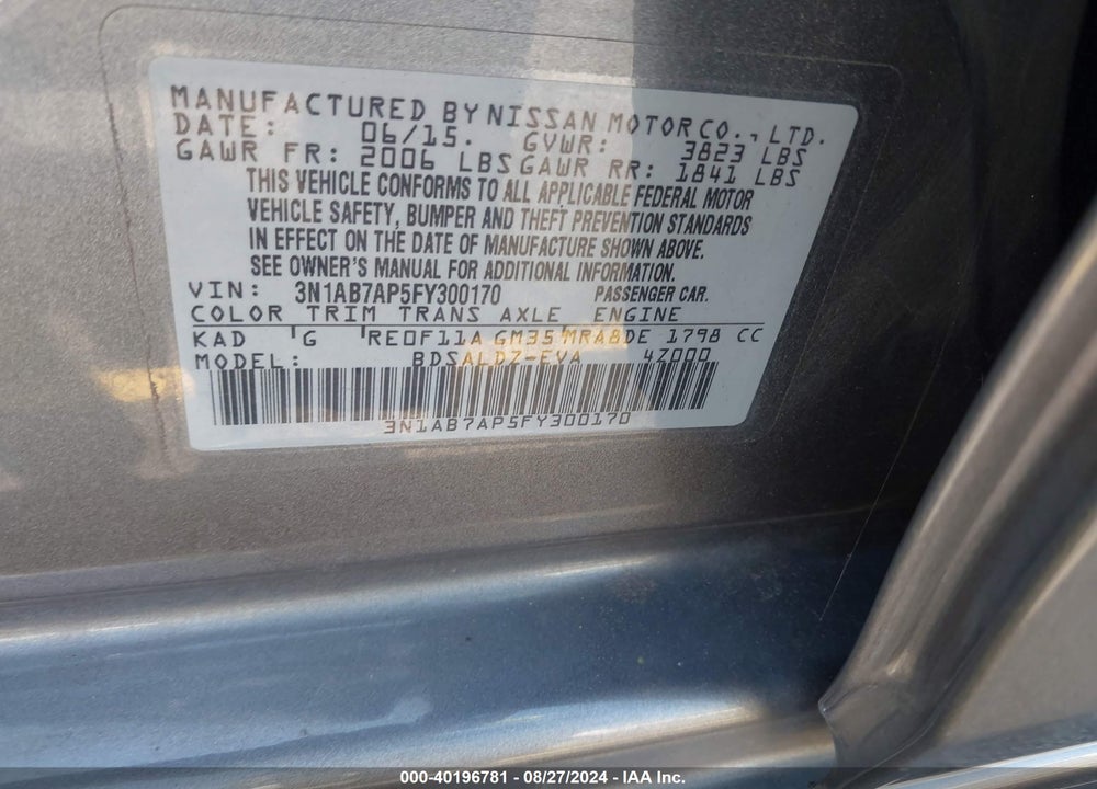2015 NISSAN SENTRA VIN: 3N1AB7AP5FY300170