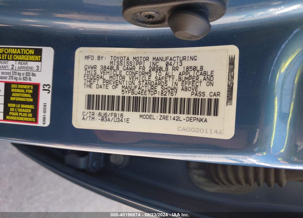2013 TOYOTA COROLLA LE VIN: 5YFBU4EE7DP182767