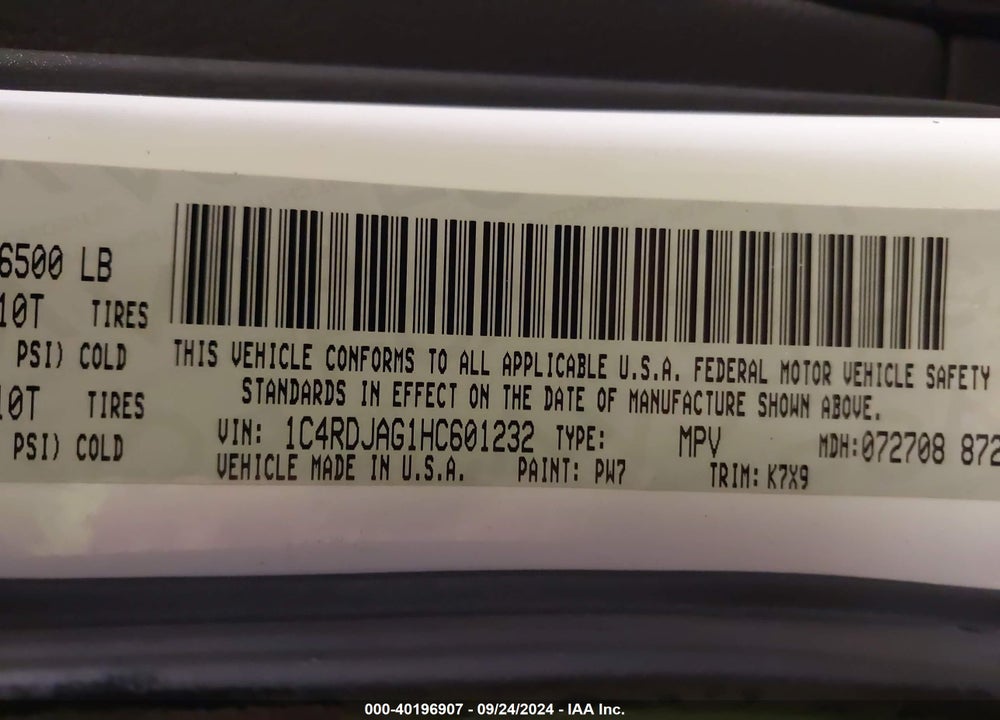 2017 DODGE DURANGO SXT AWD VIN: 1C4RDJAG1HC601232