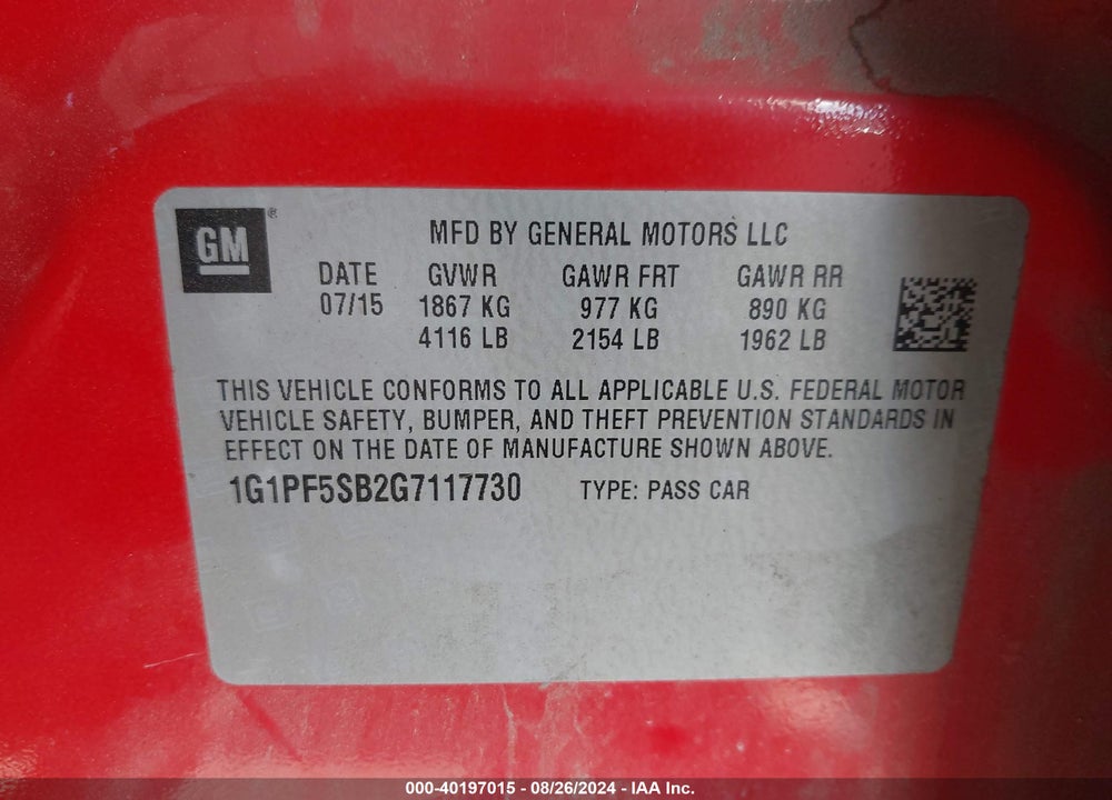 2016 CHEVROLET CRUZE LIMITED VIN: 1G1PF5SB2G7117730