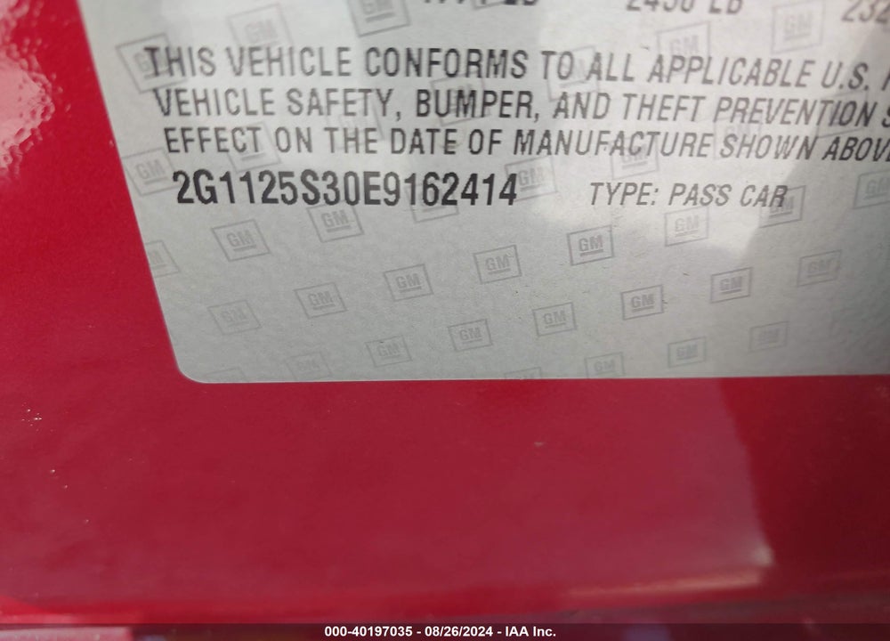 2014 CHEVROLET IMPALA 2LT VIN: 2G1125S30E9162414