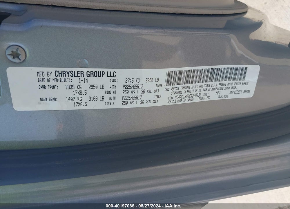 2014 CHRYSLER TOWN & COUNTRY TOURING VIN: 2C4RC1BG0ER270230