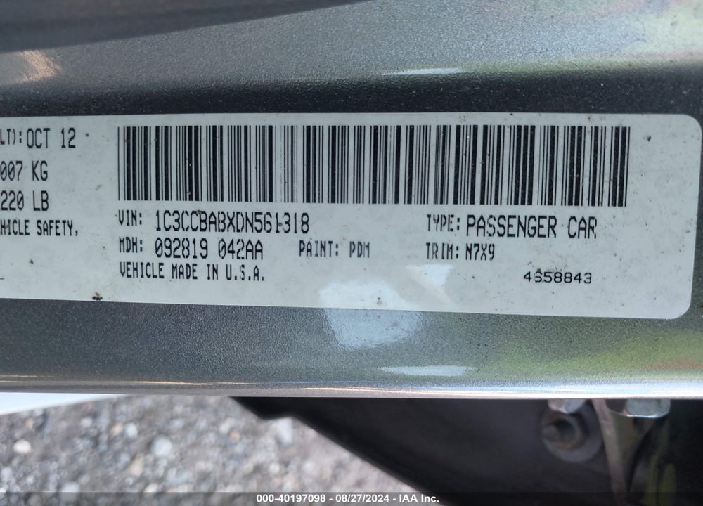 2013 CHRYSLER 200 LX VIN: 1C3CCBABXDN561318
