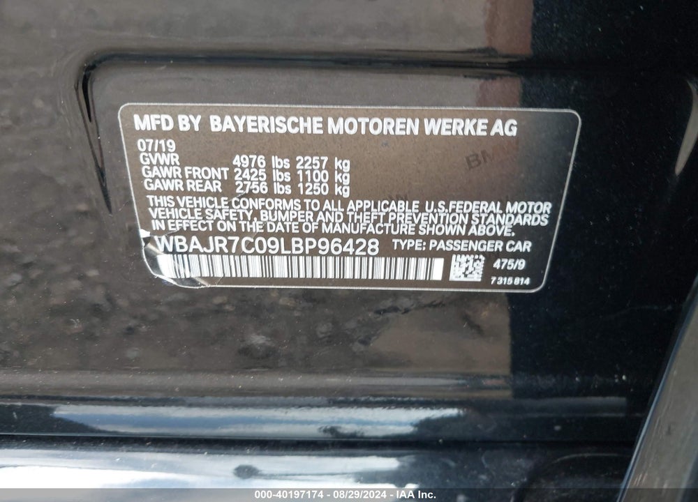 2020 BMW 530I XDRIVE VIN: WBAJR7C09LBP96428