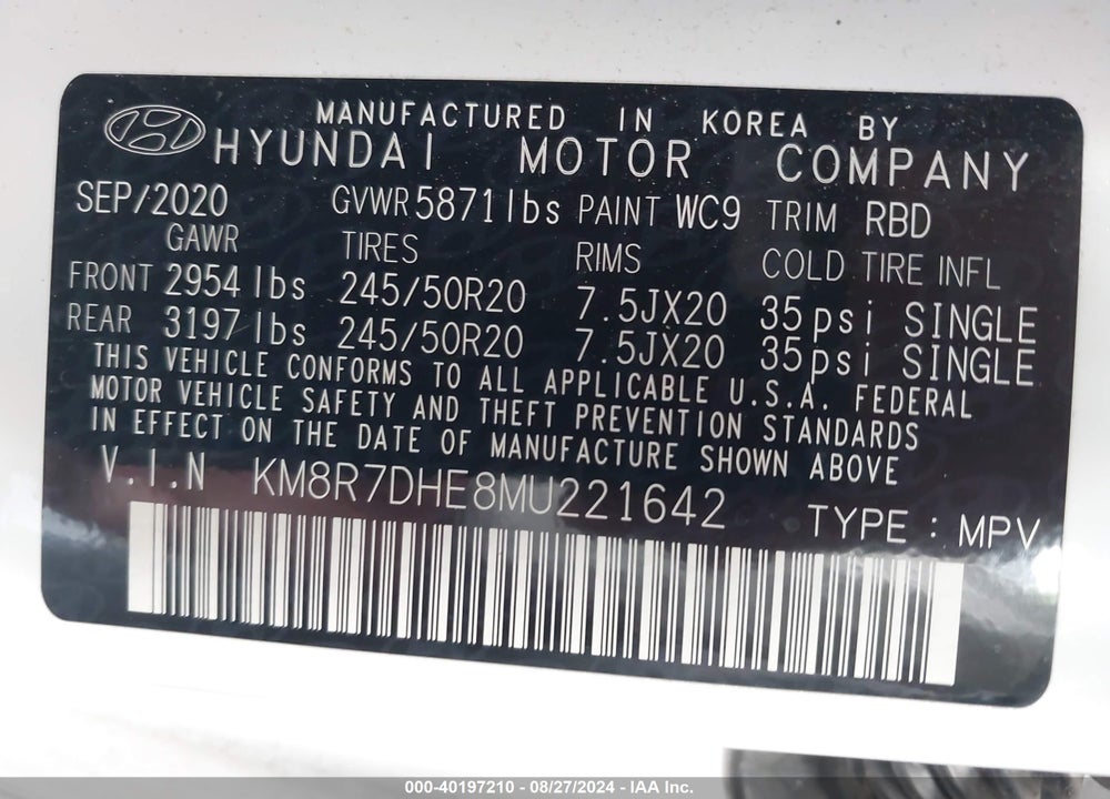 2021 HYUNDAI PALISADE CALLIGRAPHY VIN: KM8R7DHE8MU221642