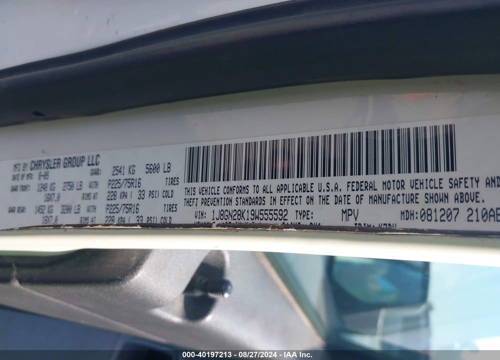 2009 JEEP LIBERTY SPORT VIN: 1J8GN28K19W555592
