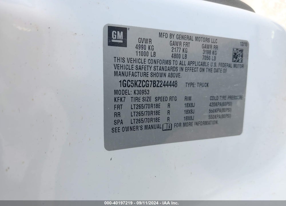 2011 CHEVROLET SILVERADO 3500HD WORK TRUCK VIN: 1GC5KZCG7BZ244448