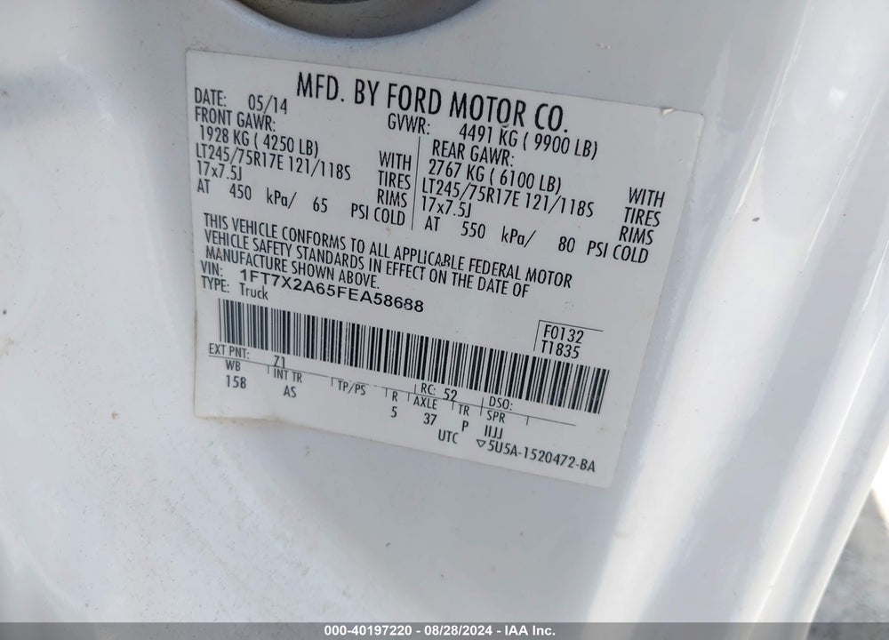 2015 FORD F-250 XL VIN: 1FT7X2A65FEA58688