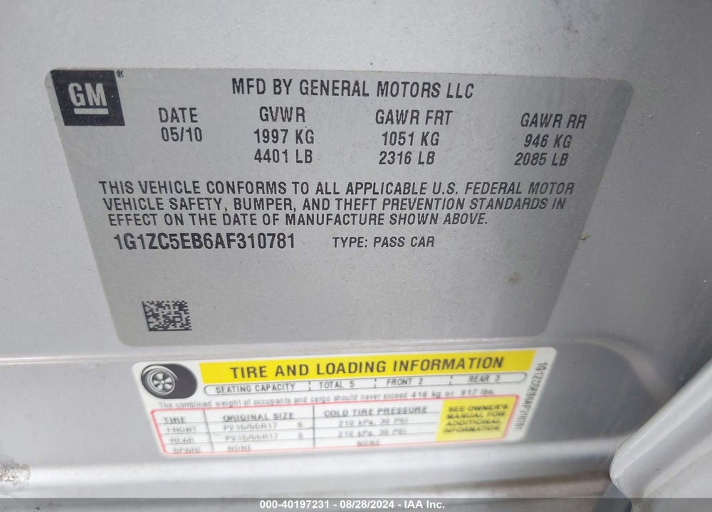 2010 CHEVROLET MALIBU LT VIN: 1G1ZC5EB6AF310781
