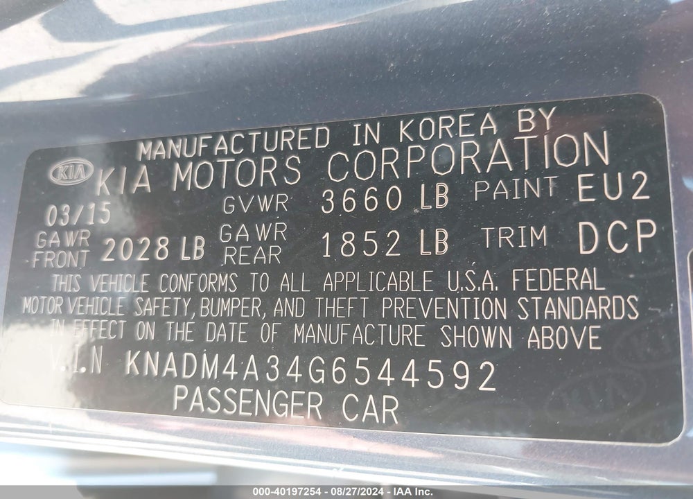 2016 KIA RIO LX VIN: KNADM4A34G6544592