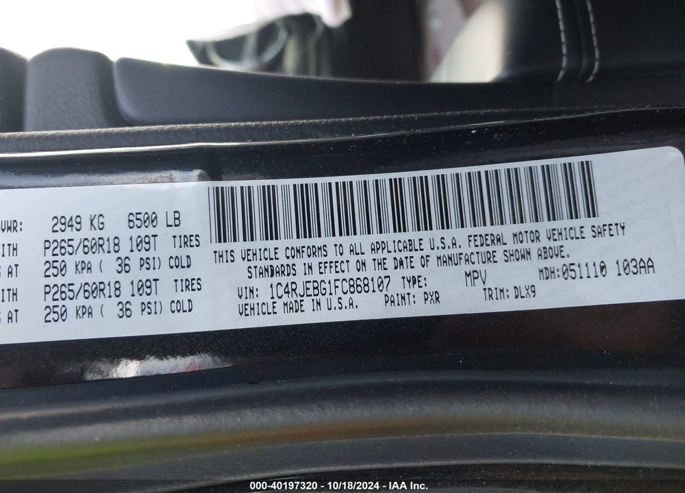 2015 JEEP GRAND CHEROKEE LIMITED VIN: 1C4RJEBG1FC868107