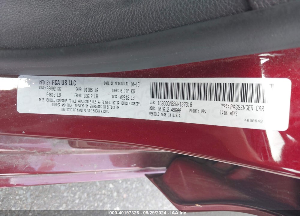2016 CHRYSLER 200 LIMITED VIN: 1C3CCCAB2GN137318