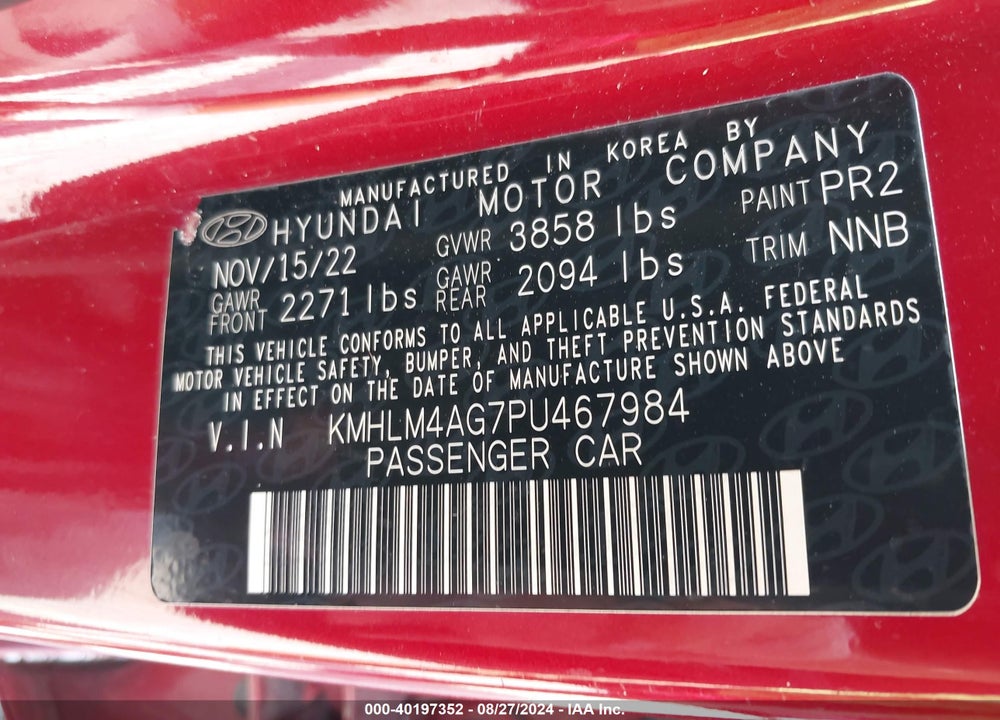 2023 HYUNDAI ELANTRA SEL VIN: KMHLM4AG7PU467984