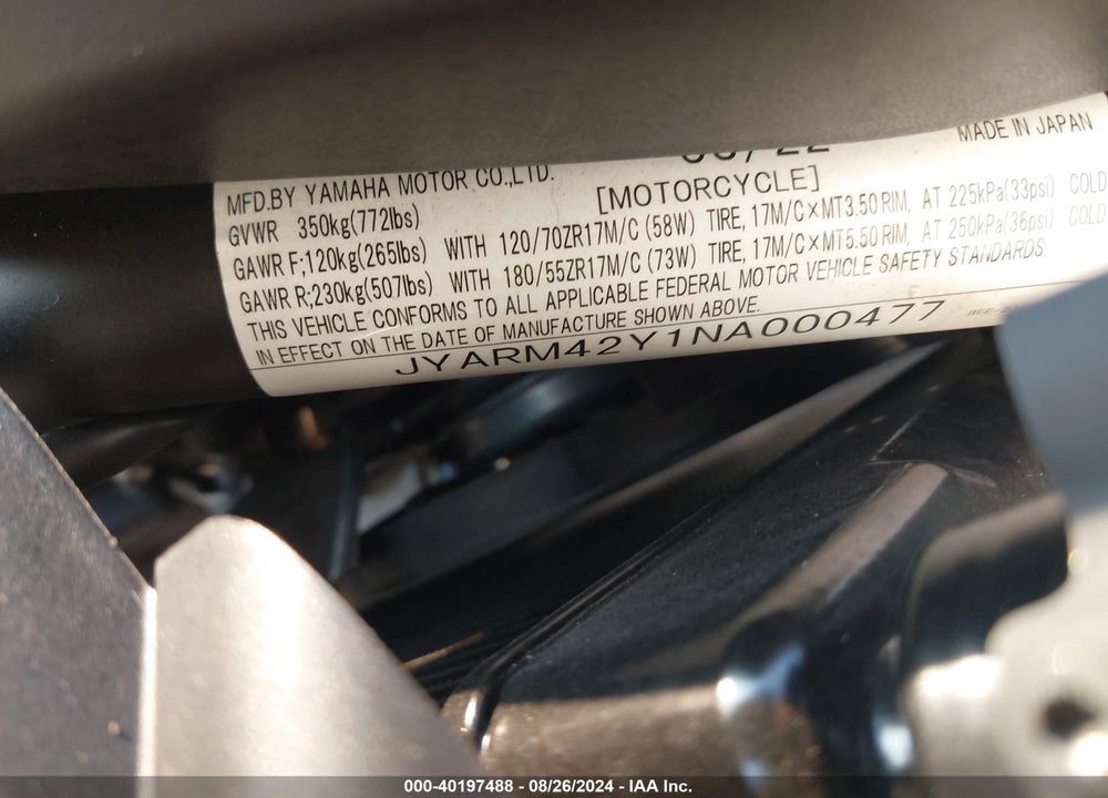 2022 YAMAHA MTM690 VIN: JYARM42Y1NA000477