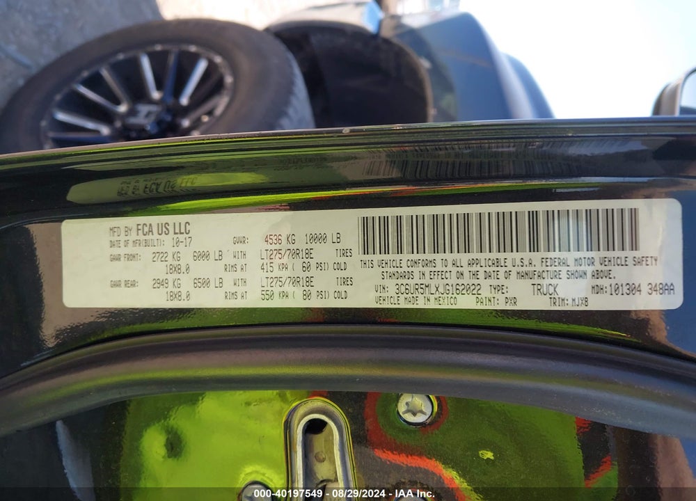 2018 RAM 2500 VIN: 3C6UR5MLXJG162022
