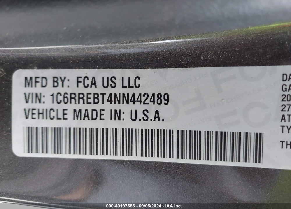 2022 RAM 1500 LONE STAR QUAD CAB 4X2 6'4 BOX VIN: 1C6RREBT4NN442489
