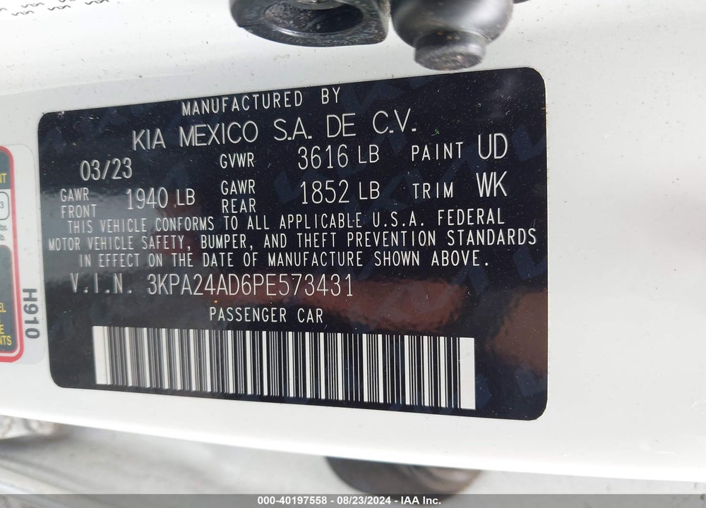 2023 KIA RIO LX VIN: 3KPA24AD6PE573431