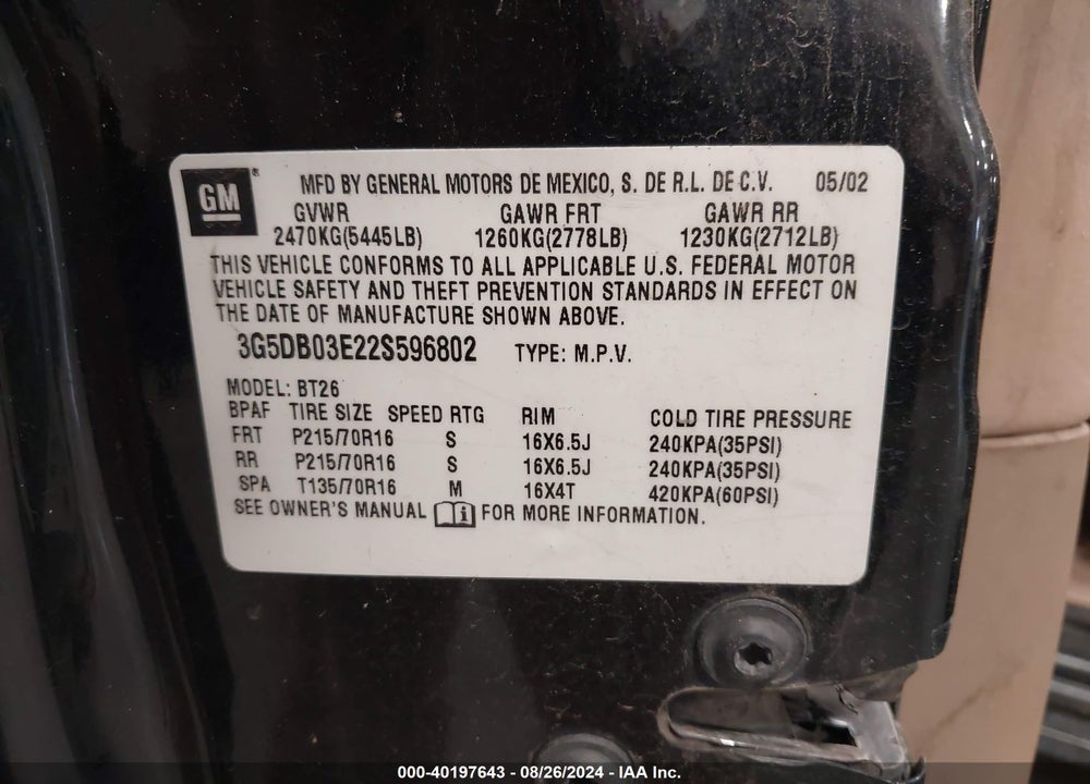 2002 BUICK RENDEZVOUS CXL VIN: 3G5DB03E22S596802