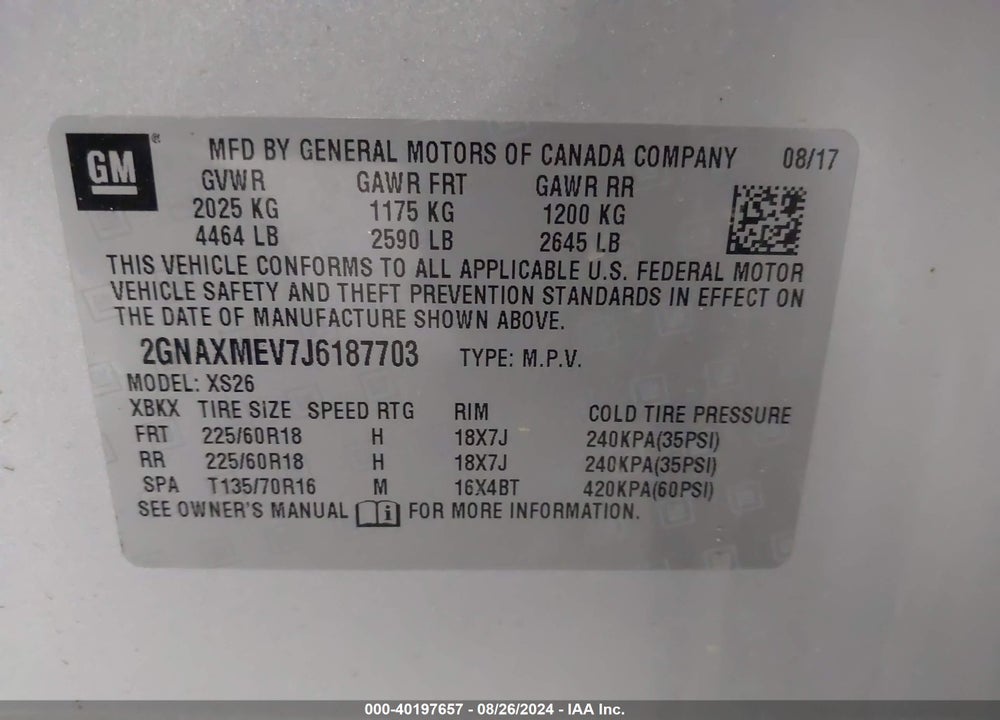 2018 CHEVROLET EQUINOX PREMIER VIN: 2GNAXMEV7J6187703