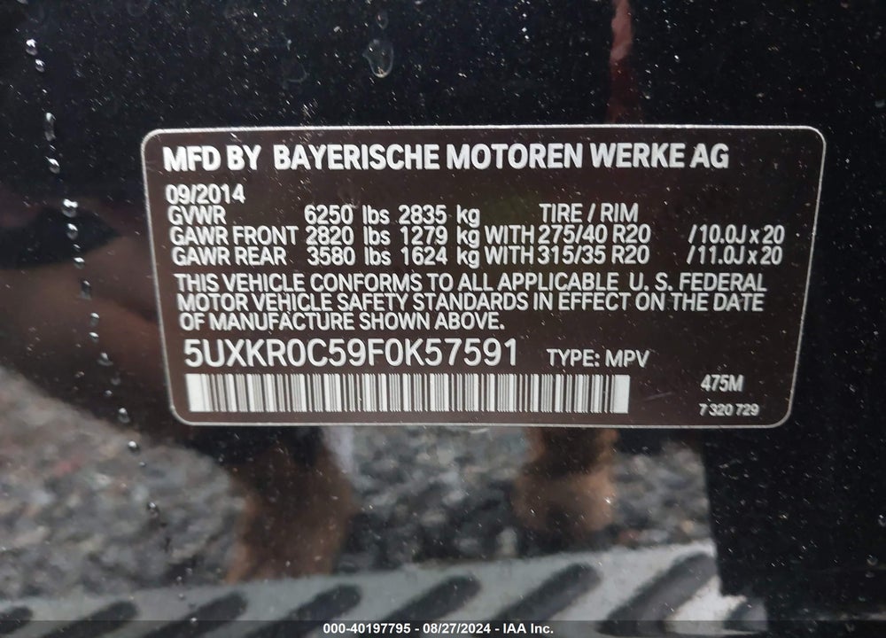 2015 BMW X5 XDRIVE35I VIN: 5UXKR0C59F0K57591
