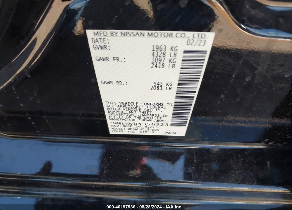 2023 NISSAN ALTIMA SV FWD VIN: 1N4BL4DV1PN356523