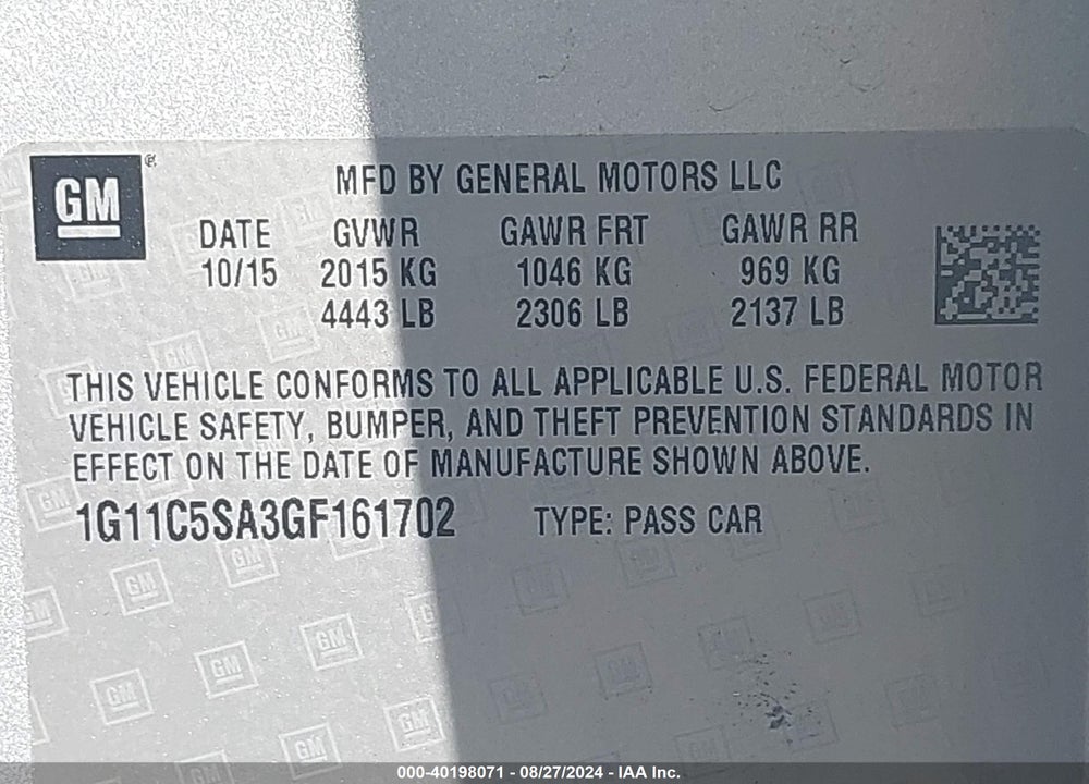 2016 CHEVROLET MALIBU LIMITED LT VIN: 1G11C5SA3GF161702