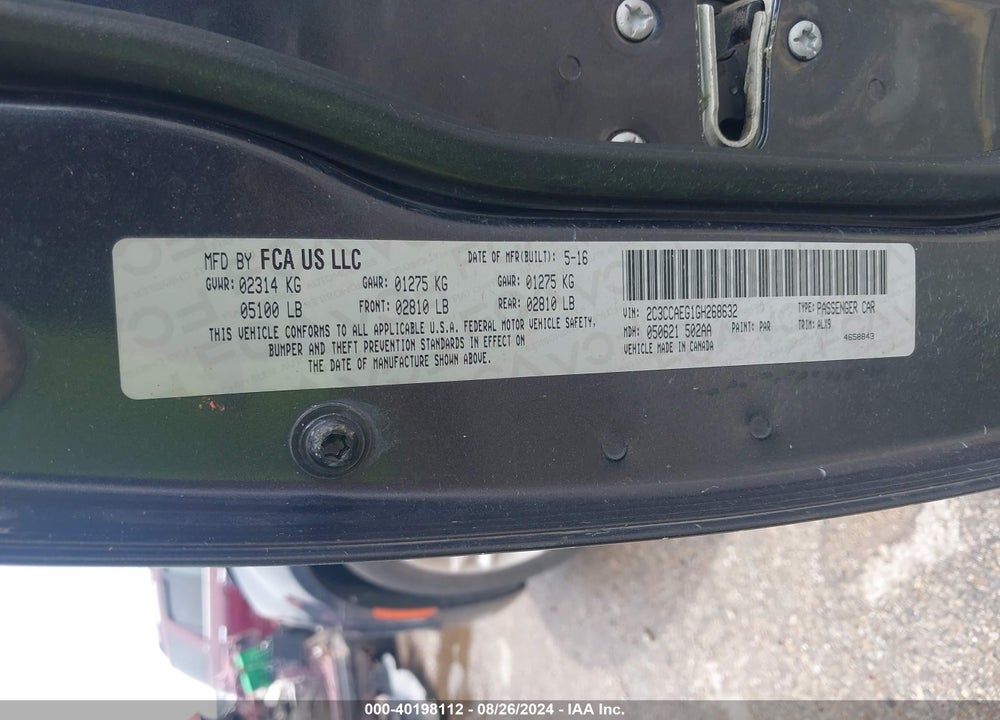 2016 CHRYSLER 300C VIN: 2C3CCAEG1GH268632