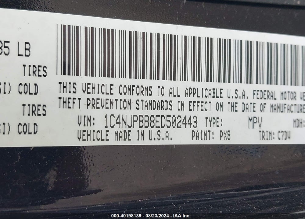 2014 JEEP PATRIOT SPORT VIN: 1C4NJPBB8ED502443