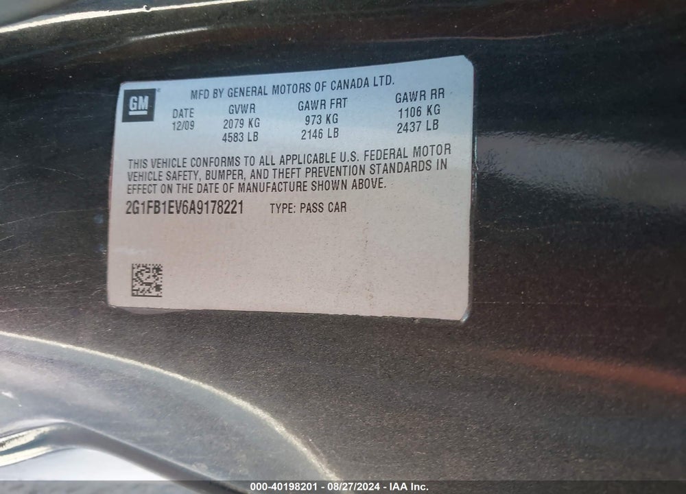 2010 CHEVROLET CAMARO 1LT VIN: 2G1FB1EV6A9178221