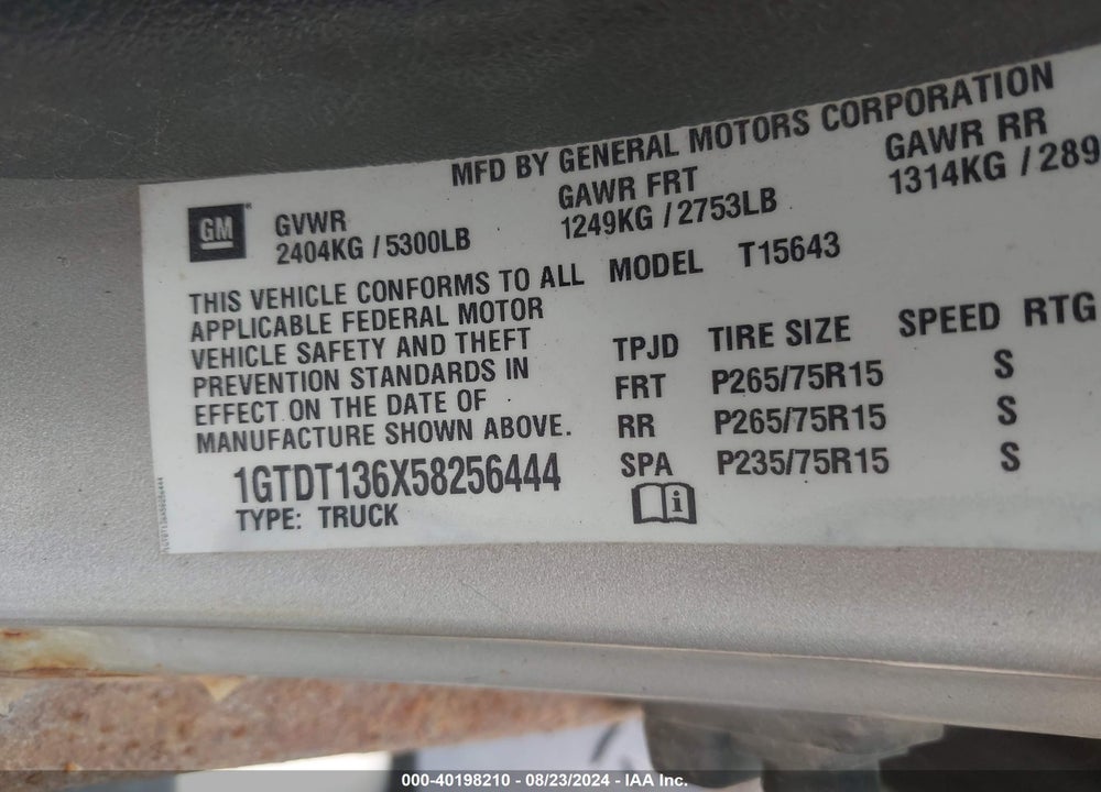 2005 GMC CANYON SLE VIN: 1GTDT136X58256444