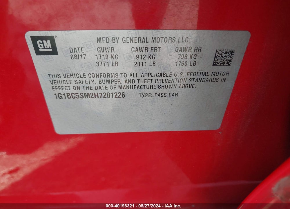 2017 CHEVROLET CRUZE VIN: 1G1BC5SM2H7281226