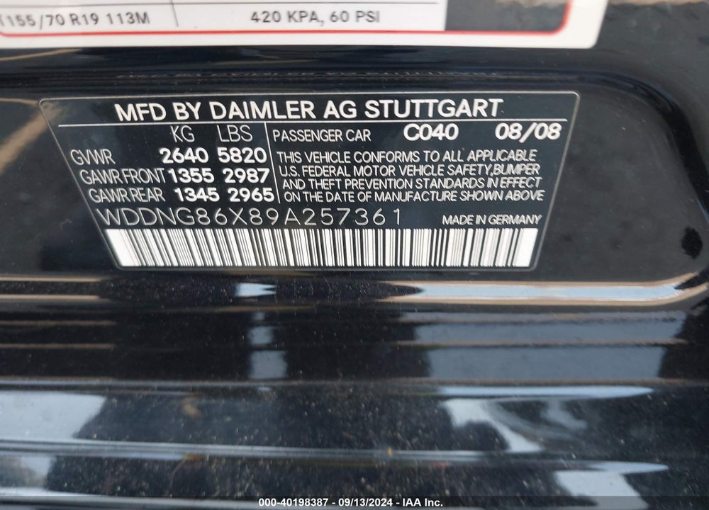2009 MERCEDES-BENZ S 550 4MATIC VIN: WDDNG86X89A257361