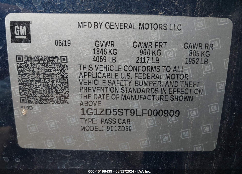 2020 CHEVROLET MALIBU VIN: 1G1ZD5ST9LF000900