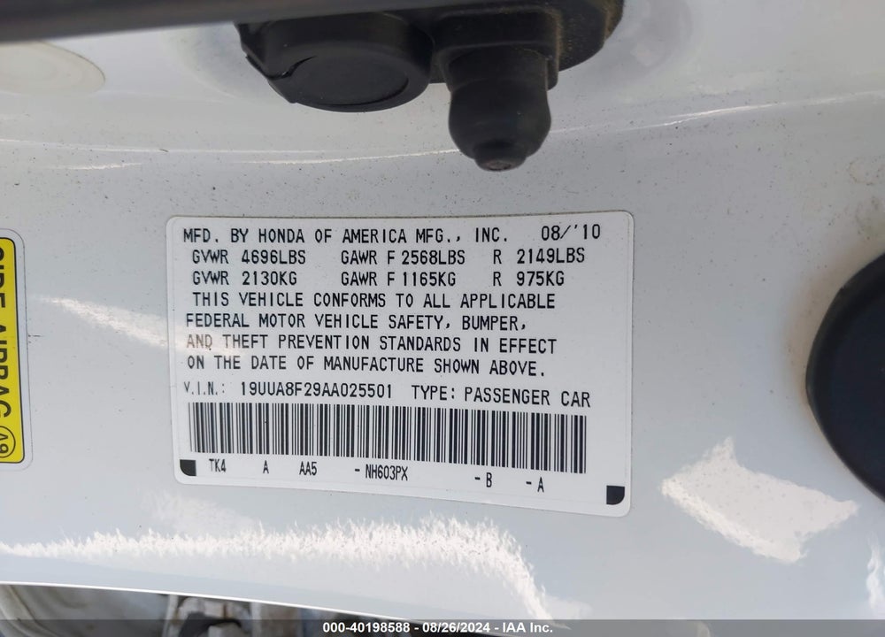 2010 ACURA TL 3.5 VIN: 19UUA8F29AA025501