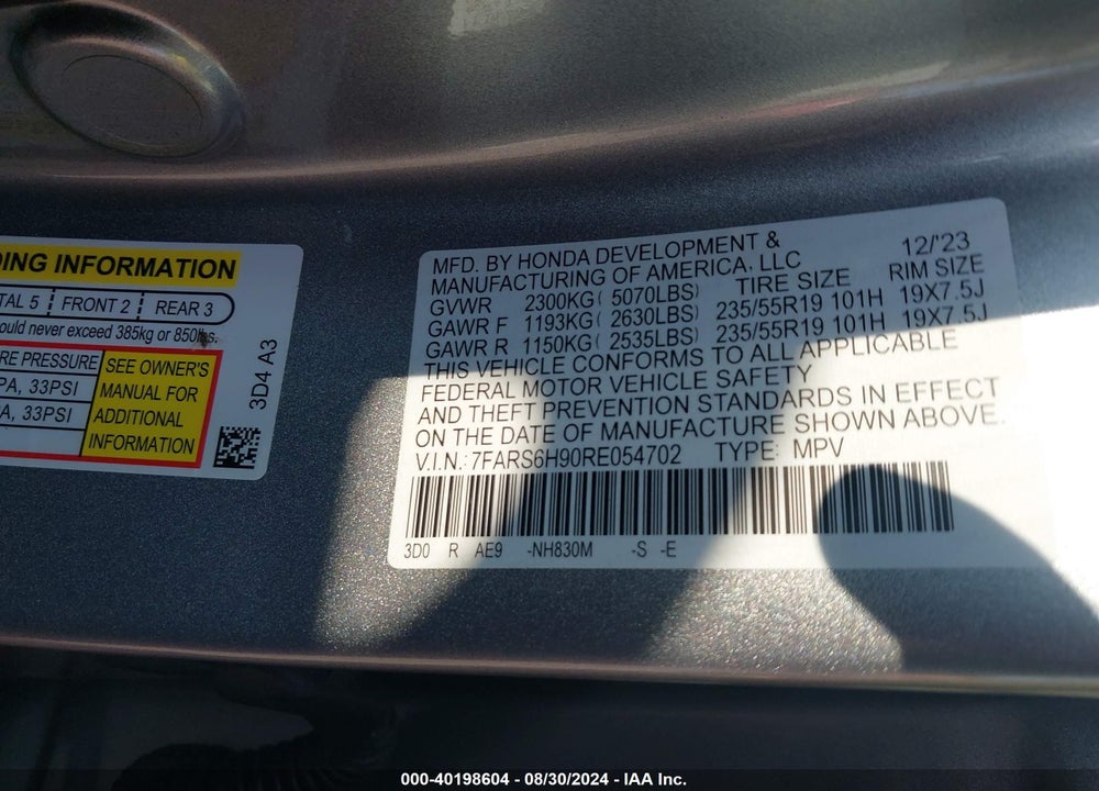 2024 HONDA CR-V HYBRID SPORT TOURING VIN: 7FARS6H90RE054702