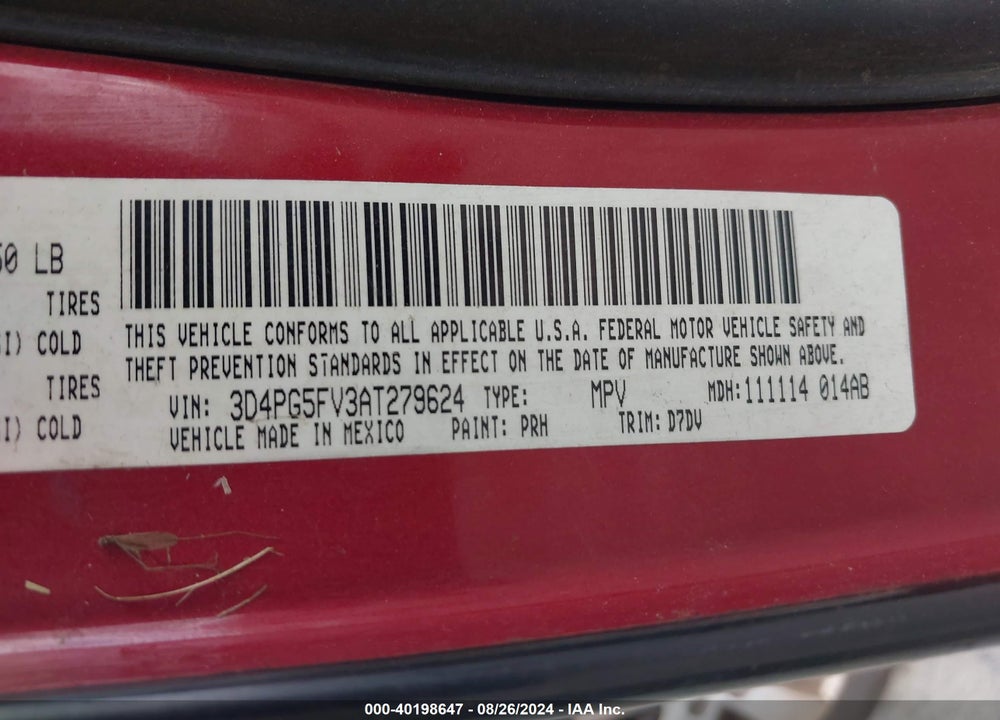2010 DODGE JOURNEY VIN: 3D4PG5FV3AT279624