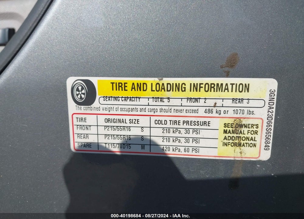 2006 CHEVROLET HHR LT VIN: 3GNDA23D66S656849