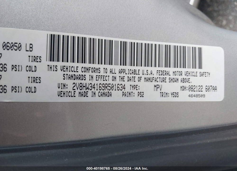 2009 VOLKSWAGEN ROUTAN SE VIN: 2V8HW34169R501634