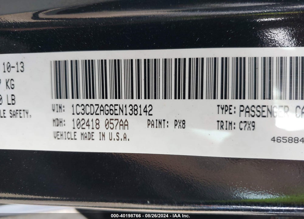 2014 DODGE AVENGER SE VIN: 1C3CDZAG6EN138142