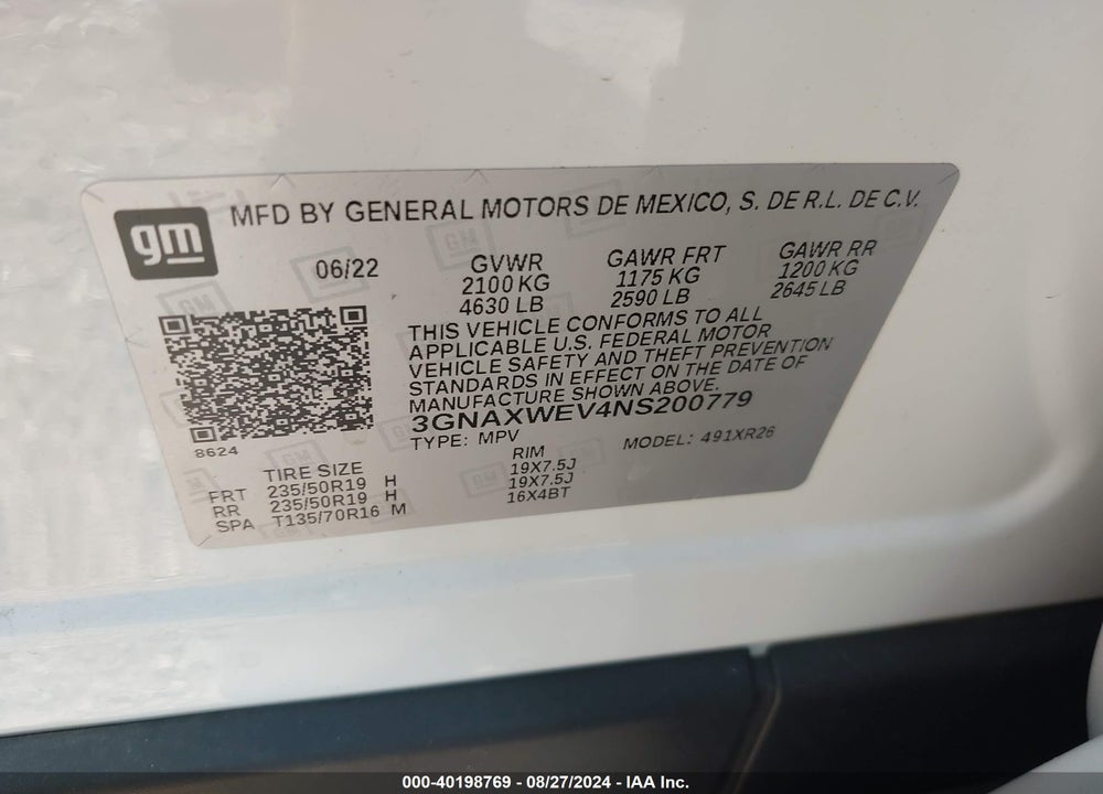 2022 CHEVROLET EQUINOX AWD RS VIN: 3GNAXWEV4NS200779