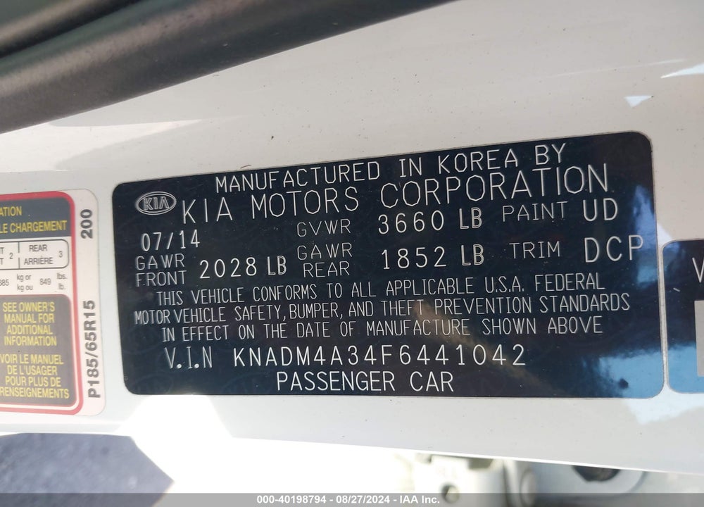 2015 KIA RIO LX VIN: KNADM4A34F6441042