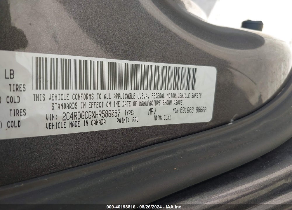 2017 DODGE GRAND CARAVAN SXT VIN: 2C4RDGCGXHR586057