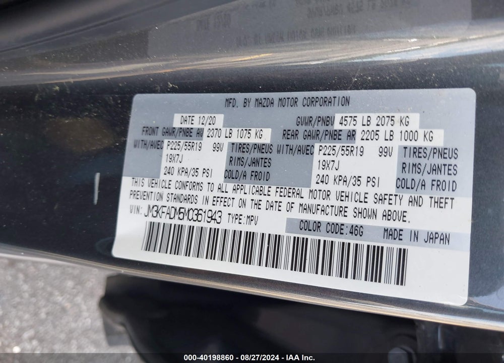 2021 MAZDA CX-5 GRAND TOURING VIN: JM3KFADM5M0361943