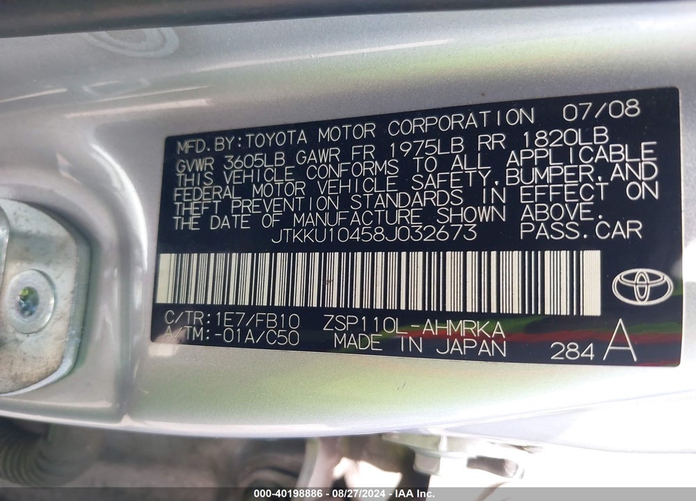 2008 SCION XD VIN: JTKKU10458J032673