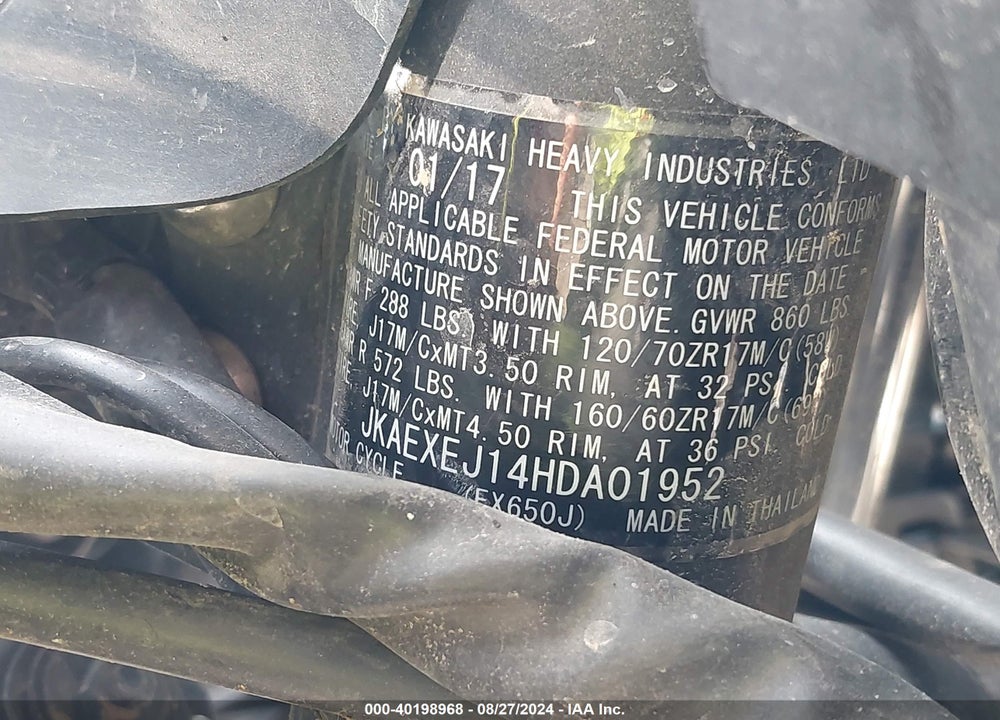 2017 KAWASAKI EX650 VIN: JKAEXEJ14HDA01952