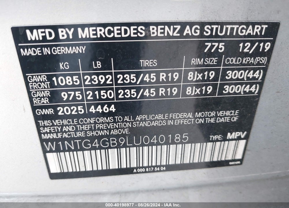 2020 MERCEDES-BENZ GLA 250 4MATIC VIN: W1NTG4GB9LU040185