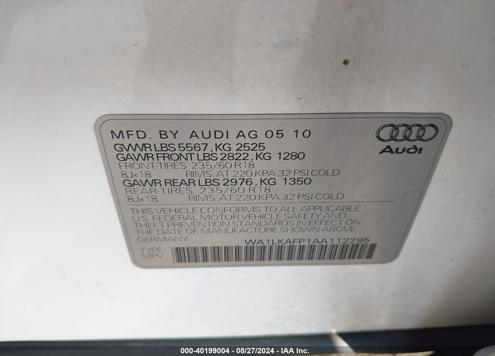 2010 AUDI Q5 3.2 PREMIUM VIN: WA1LKAFP1AA112295