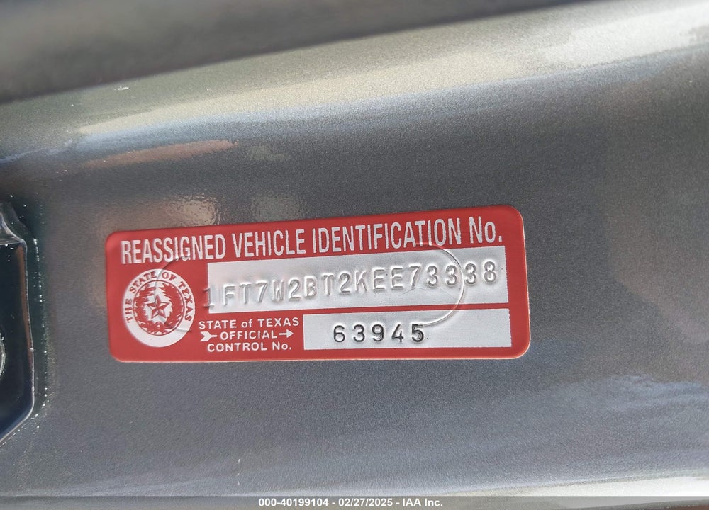 2019 FORD F-250 LARIAT VIN: 1FT7W2BT2KEE73338