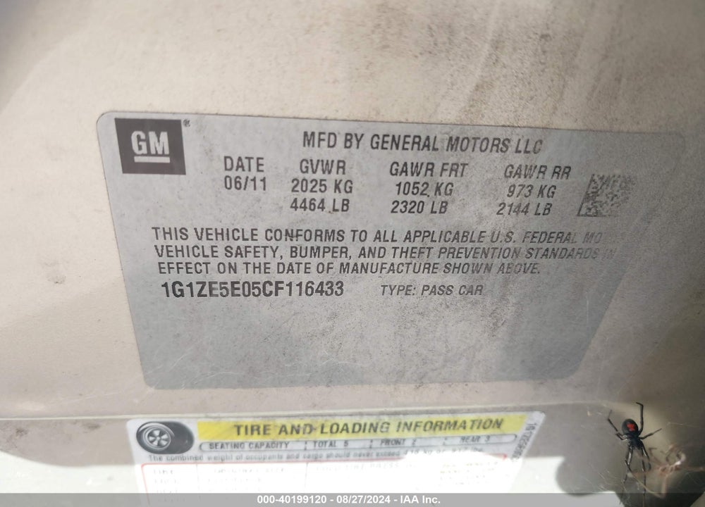 2012 CHEVROLET MALIBU 1LZ VIN: 1G1ZE5E05CF116433