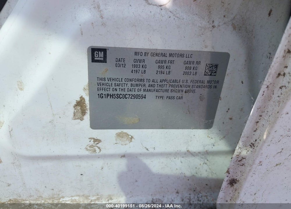 2012 CHEVROLET CRUZE LTZ VIN: 1G1PH5SC0C7290594